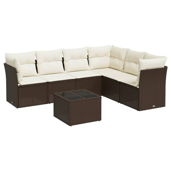 vidaXL Salon de jardin avec coussins 7 Pièces marron résine tressée