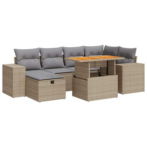 vidaXL Salon de jardin avec coussins 8 Pièces beige résine tressée acacia