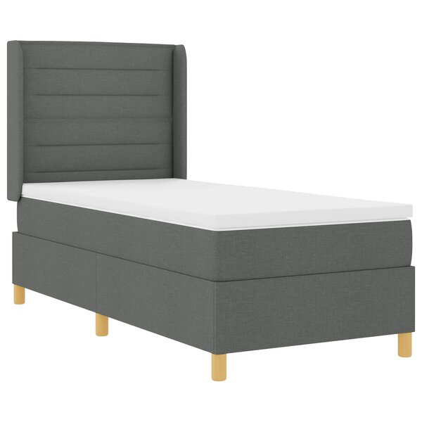 Lit Box Spring avec Matelas Gris Foncé 90x200 cm en Tissu