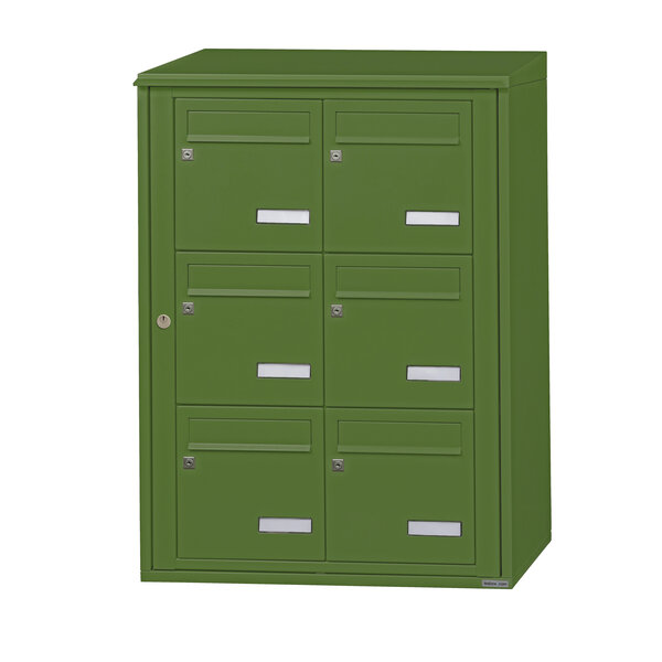 Bloc collectif leabox.com 2x3 grade 3 simple face Extérieur fixation murale Vert mai RAL 6017 finition brillante