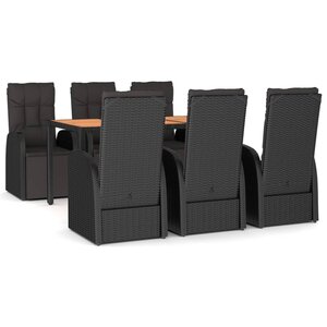 vidaXL Ensemble à manger de jardin 7 Pièces Noir Poly rotin et acacia