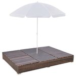 vidaXL Chaise longue d'extérieur avec parasol Résine tressée Marron