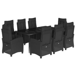 vidaXL Ensemble à manger de jardin 9Pièces coussins noir résine tressée