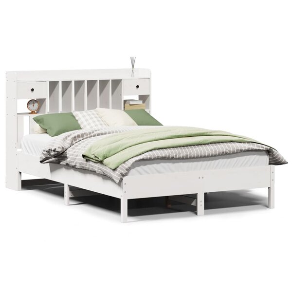 vidaXL Lit bibliothèque sans matelas blanc 160x200 cm bois pin massif