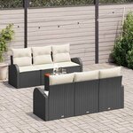 vidaXL Ensemble de canapé de jardin 7 Pièces Noir Poly rotin