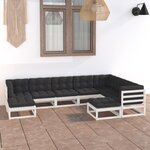 vidaXL Salon de jardin 9 Pièces avec coussins Blanc Bois de pin massif