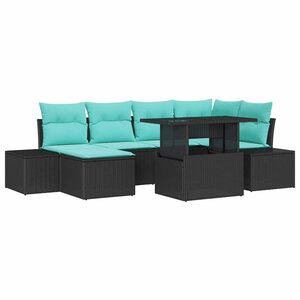 vidaXL Ensemble de canapé de jardin avec coussin 7 Pièces Noir et bleu