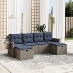 vidaXL Salon de jardin 6 Pièces avec coussins gris résine tressée