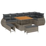 Ensemble de canapé de jardin 9 pièces avec coussins gris en Poly Rattan Acacia