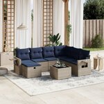 vidaXL Salon de jardin 8 Pièces avec coussins gris résine tressée