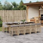 vidaXL Ensemble à manger de jardin et coussins 11 Pièces beige poly rotin