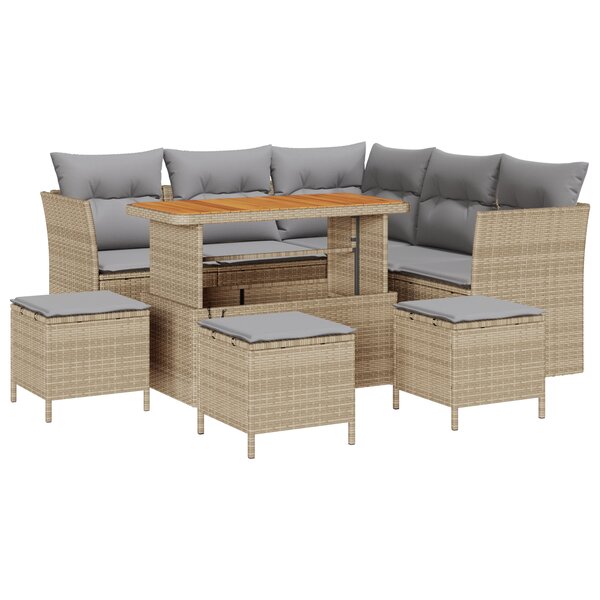 vidaXL Ensemble de 9 pièces de canapé de jardin avec coussins beige en poly rotin acacia