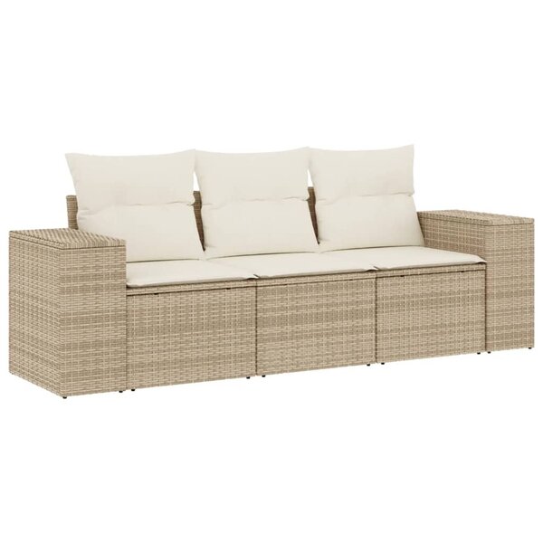vidaXL Salon de jardin avec coussins 3 Pièces beige résine tressée