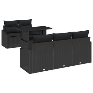 vidaXL Ensemble de canapé de jardin 6 pièces avec coussins noir poly rattan
