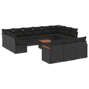 vidaXL Salon de jardin avec coussins 14 Pièces noir résine tressée