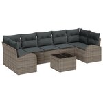 vidaXL Canapé de Jardin 8 Pièces avec Coussins Gris en Rattan Synthétique
