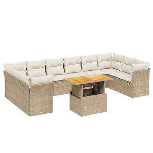 vidaXL Salon de jardin 11 Pièces avec coussins beige résine tressée