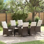 vidaXL Ensemble de repas de jardin 7 pièces avec coussins en poly rattan brun