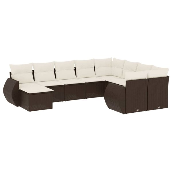 vidaXL Salon de jardin 10 Pièces avec coussins marron résine tressée