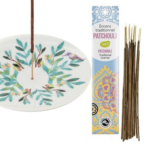 Coupelle porte-encens en porcelaine Aquarelle + Encens indien au Patchouli