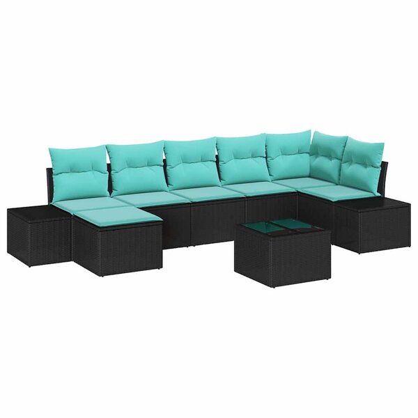 vidaXL Ensemble de canapé de jardin avec coussin 8 Pièces Noir polyrotin