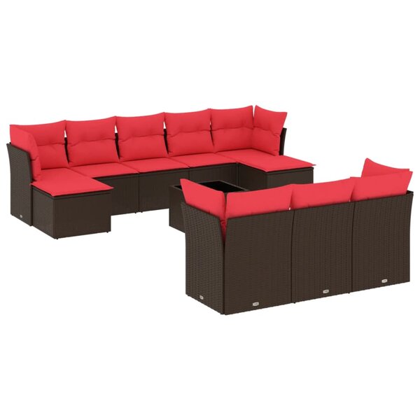 vidaXL Salon de jardin et coussins 11 Pièces marron résine tressée