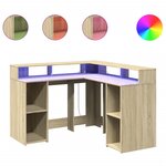 vidaXL Bureau avec lumières LED chêne sonoma bois d'ingénierie
