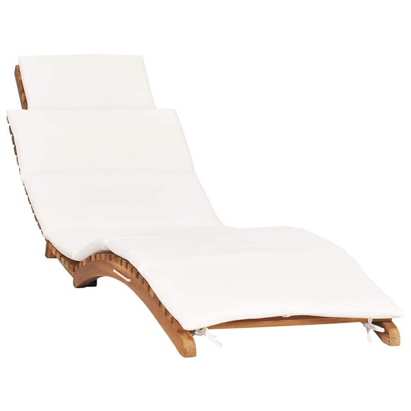 vidaXL Chaise longue pliable avec coussin blanc crème Bois de teck