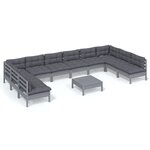 vidaXL Salon de jardin 11 Pièces avec coussins Gris Bois de pin solide