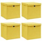 vidaXL Boîtes de rangement et couvercles 4 Pièces Jaune 32x32x32 cm Tissu