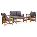 vidaXL Salon de jardin 4 Pièces avec coussins Bois d'acacia solide
