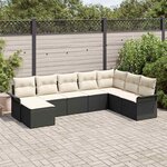 vidaXL Ensemble de canapé de jardin avec coussin 8 Pièces Noir Poly rotin