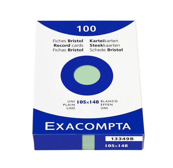Étui de 100 fiches bristol uni non perforé 105x148mm Vert EXACOMPTA