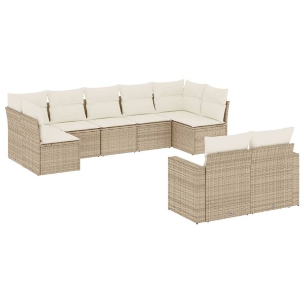 vidaXL Salon de jardin avec coussins 9 Pièces beige résine tressée