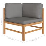Vidaxl canapé de jardin 3 places et coussins gris bois de teck massif