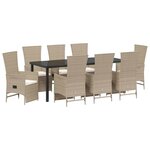 vidaXL Ensemble de salle à manger pour jardin 9 Pièces Beige polyrotin