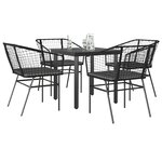 vidaXL Ensemble à manger de jardin et coussins 5 Pièces noir rotin verre