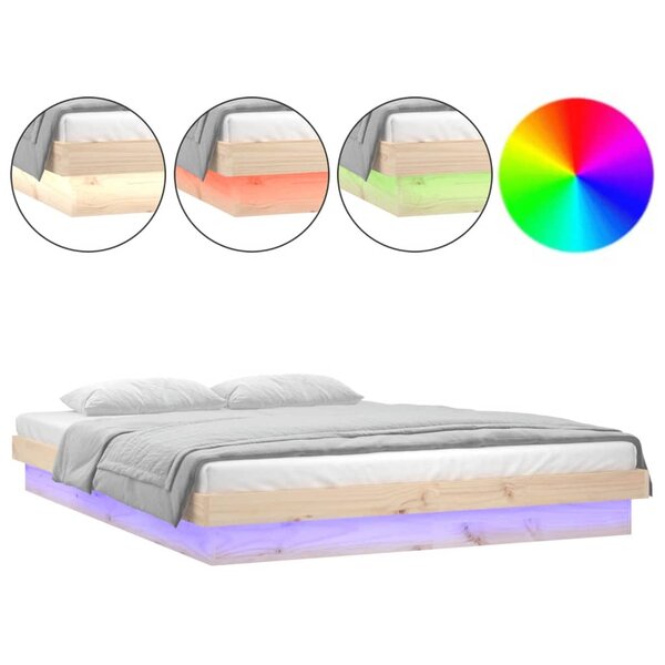 vidaXL Cadre de lit à LED sans matelas 200x200 cm bois massif