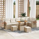 vidaXL Ensemble de canapé de jardin 9 Pièces Beige polyrotin