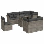 vidaXL Salon de jardin 9 Pièces avec coussins gris résine tressée