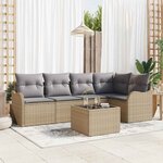 vidaXL Ensemble de canapé de jardin avec coussin 6 Pièces Noir Poly rotin