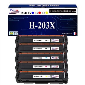 T3AZUR -5x Toners compatibles avec CF540X CF541X CF542X CF543X 203X pour HP Color LaserJet Pro MFP M280nw M281fdn M281fdw