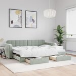 vidaXL Lit de jour avec gigogne et tiroirs gris clair 80x200cm velours