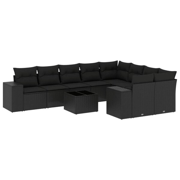 vidaXL Salon de jardin 10 Pièces avec coussins noir résine tressée