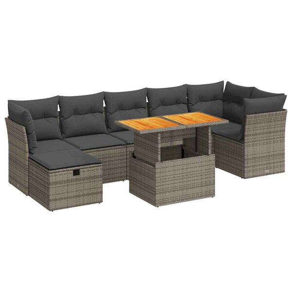 vidaXL Salon de jardin avec coussins 8 Pièces gris résine tressée acacia