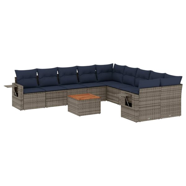 vidaXL Salon de jardin 11 Pièces avec coussins gris résine tressée