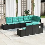 vidaXL Ensemble de canapé de jardin 8 Pièces Noir et turquoise Poly rotin