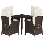 vidaXL Ensemble à manger de jardin 5 Pièces et coussins marron poly rotin