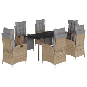 vidaXL Ensemble à manger de jardin coussins 7 Pièces mélange beige rotin