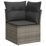 Canapé de Jardin 9 Pièces avec Coussins Gris Rattan Poly